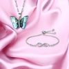 Combo of Butterfly Pendant Necklace and Infinity Bracelet for Women & Girls | Neck Chain | Locket | Modern Design | Fancy & Stylish Accessories for Everyday Wear (Silver)