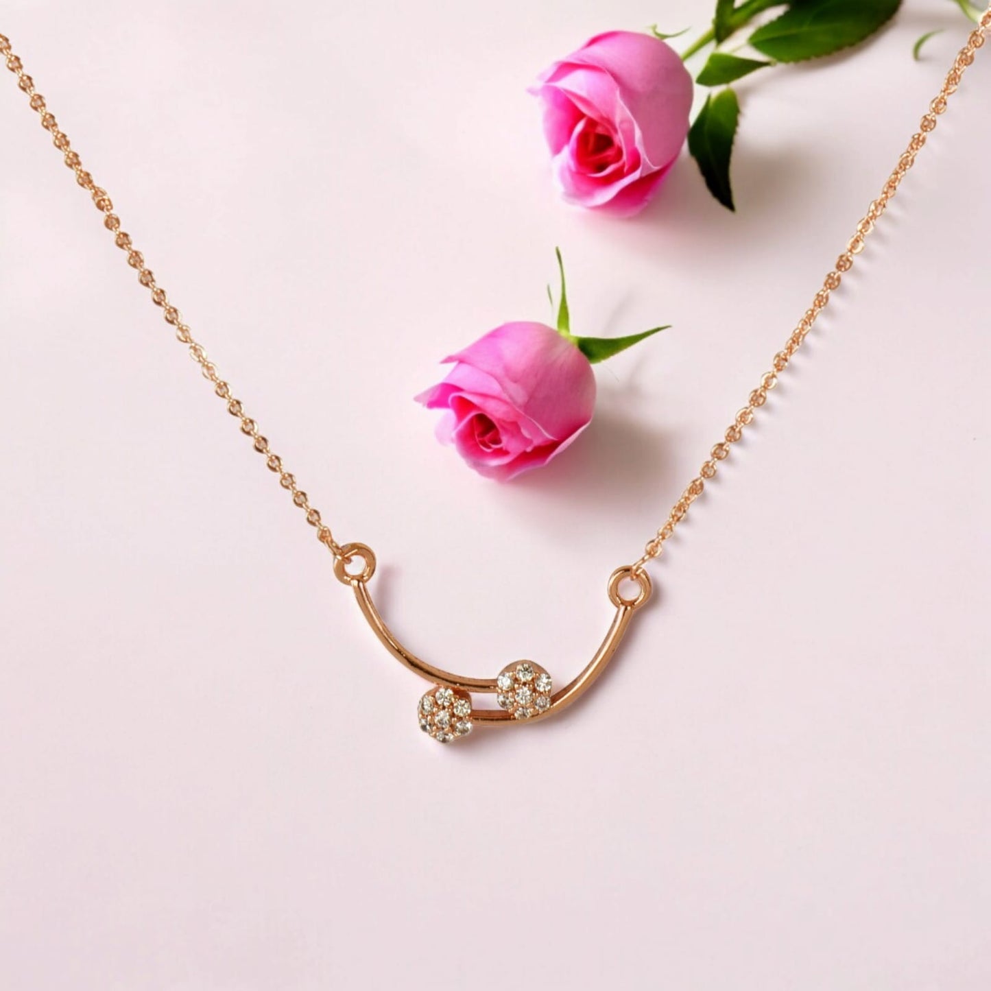 American Diamond Rose Gold Plated Designer Pendant with Chain for Girls