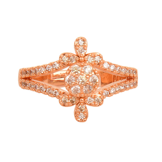 Rose Gold Plated | American Diamond Studded | Adjustable | Finger Ring for Women and Girls, Style 11