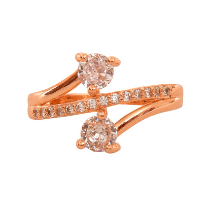 Rose Gold Plated | American Diamond Studded | Adjustable | Finger Ring for Women and Girls, Style 14