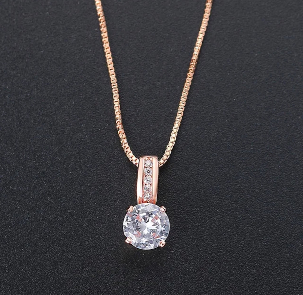 Cubic Zirconia Rose Gold Plated Pendant Necklace with Chain for Women & Girls, Gift Jewelry for Her