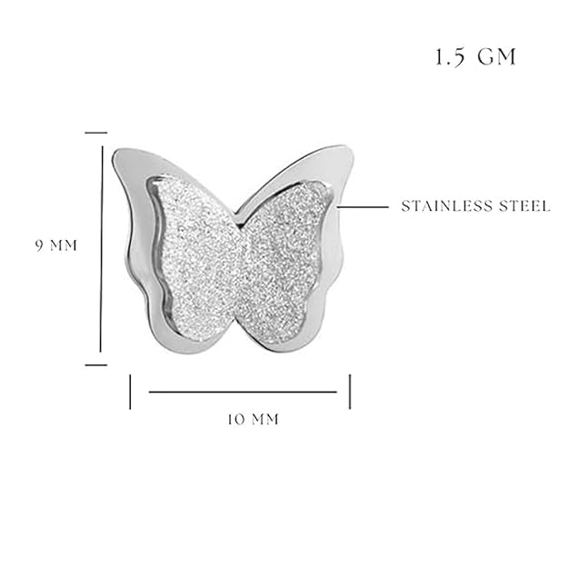 Combo of Butterfly Pendant Necklace with Studsfor Women & Girls | Silver Plated Studs | Birthday & Special Occassion Gift