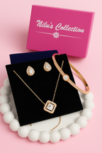 Nilu's Collection Rose Gold Plated Pendant With Earrings And Kada bracelet With American Diamond For Women And Girls