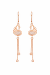 Rose Gold Plated Long Earrings, American Diamond Studded Lightweight Danglers Drop Earrings for Women and Girls (Swan)