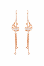 Rose Gold Plated Long Earrings, American Diamond Studded Lightweight Danglers Drop Earrings for Women and Girls (Swan)
