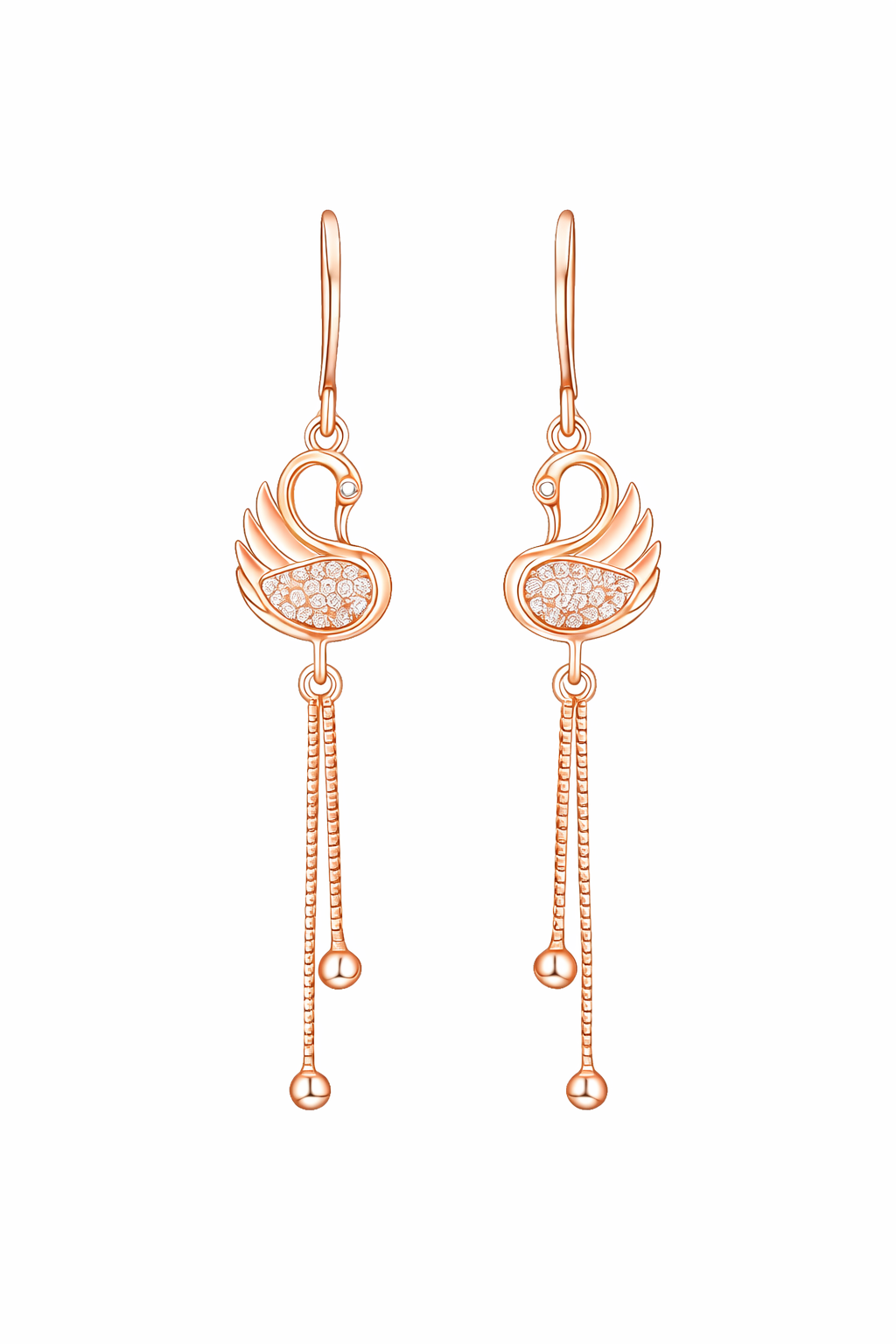 Rose Gold Plated Long Earrings, American Diamond Studded Lightweight Danglers Drop Earrings for Women and Girls (Swan)