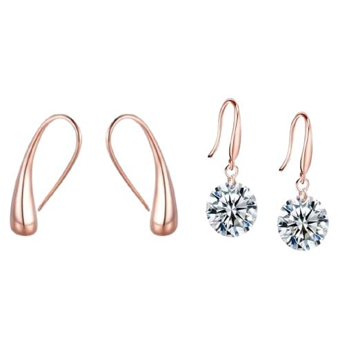 Combo of 2 Pair Earrings, Trendy Lightweight Water Drop Stud and Crystal Hanging Earrings, Perfect for Girls and Women