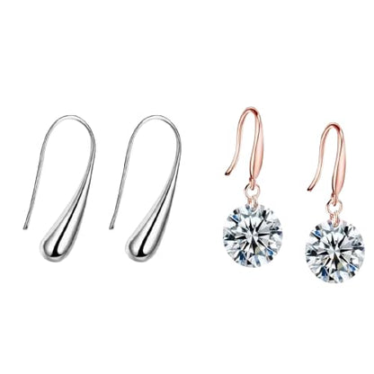 Combo of 2 Pair Earring Fashion Jewellery, Trendy Lightweight Water Drop Stud and Crystal Hanging Earrings, Perfect for Girls and Women