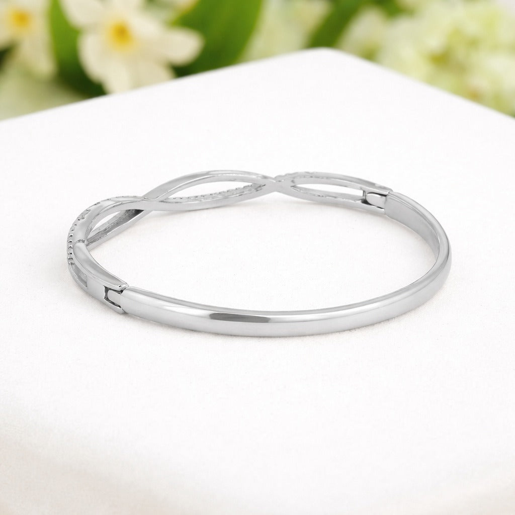 Nilu's Collection Silver Plated Kada Bracelet with American Diamond for Women And Girls