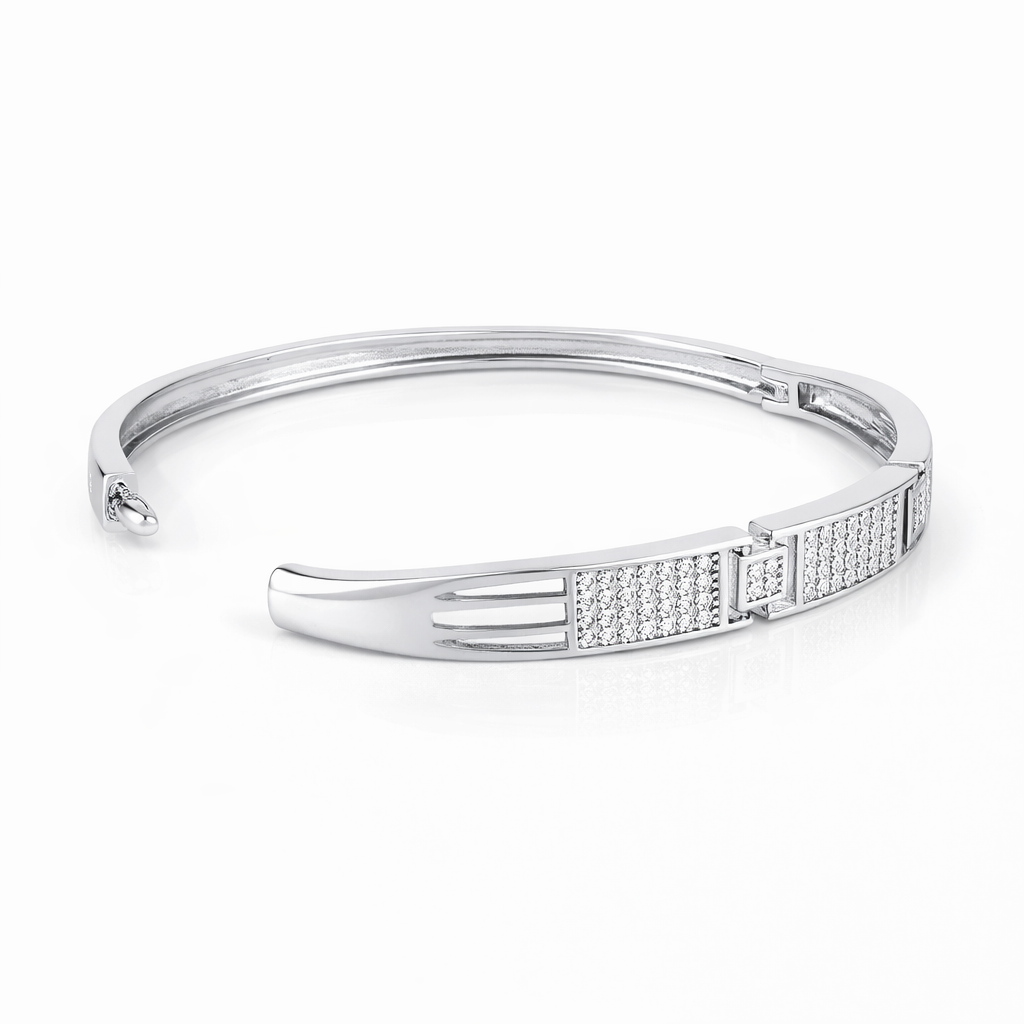 Silver Plated Kada Bracelet with American Diamond for Women And Girls | Anti-Tarnish | Everyday Wear | Office Wear | Anti-Allergy (Kada Size 2-2,2-8)