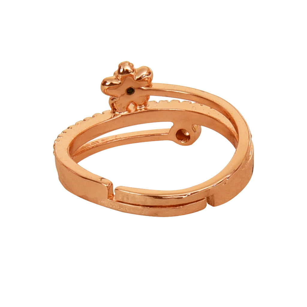 Rose Gold Plated | American Diamond Studded | Adjustable | Finger Ring for Women and Girls, Style 6