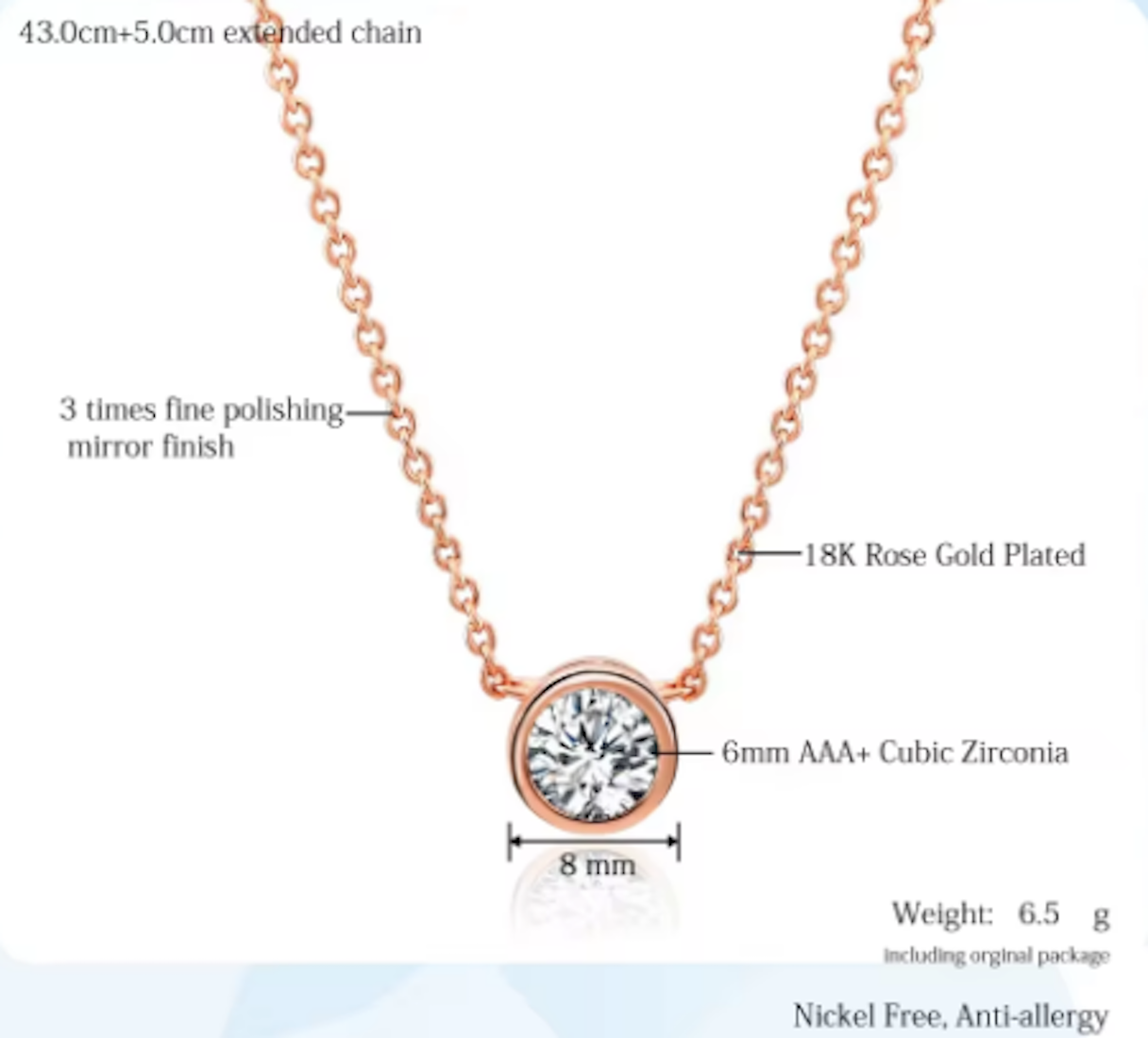 American Diamond Rose Gold Plated Pendant Necklace Set for Girls and Women