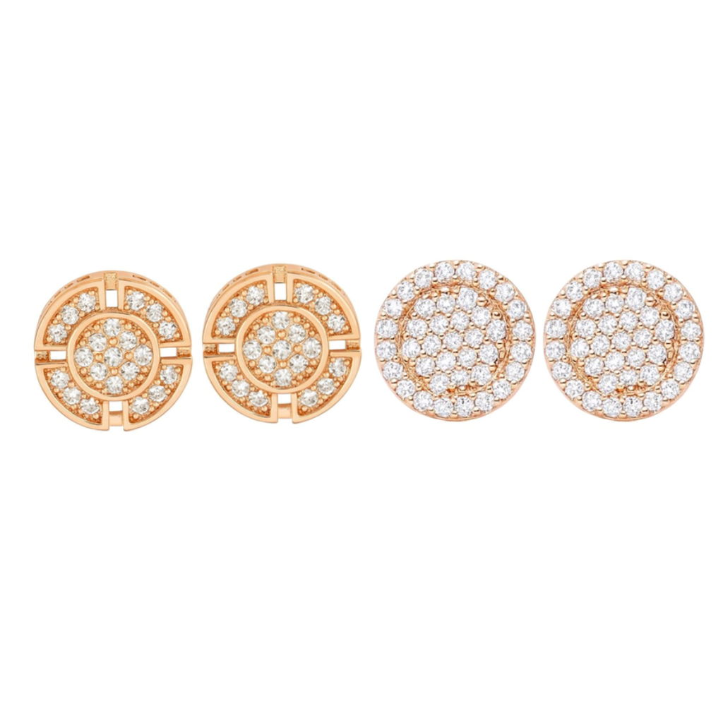 Nilu's Collection Rose Gold Circular Stud Earrings Set with American Diamond For Women & Girls