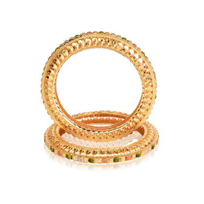 Gold plated Meenakari, Simple and Elegant Ethnic Traditional Bangle Set for Women, Set of 2