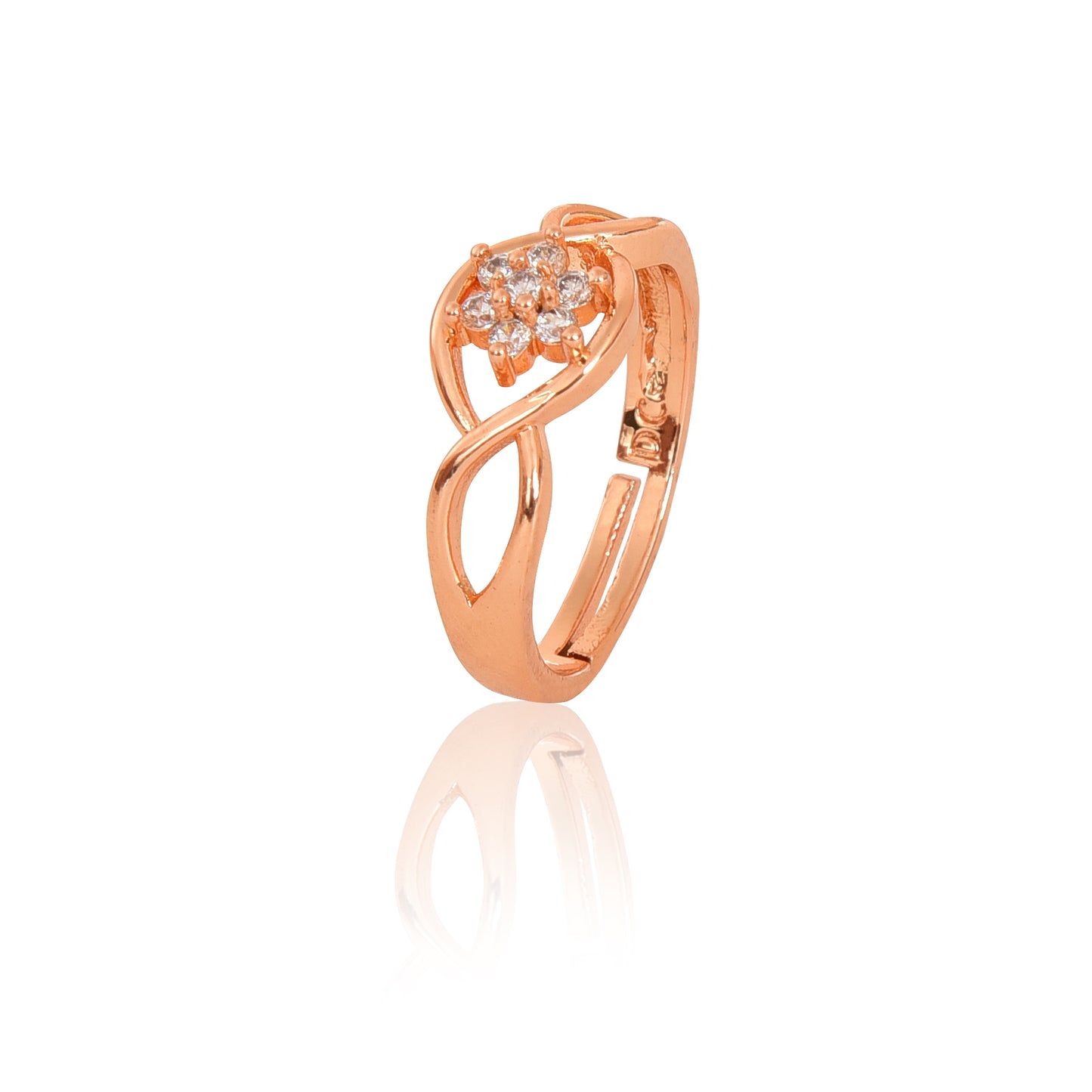 Rose Gold Plated | American Diamond Studded | Adjustable | Finger Ring for Women and Girls, Style 3