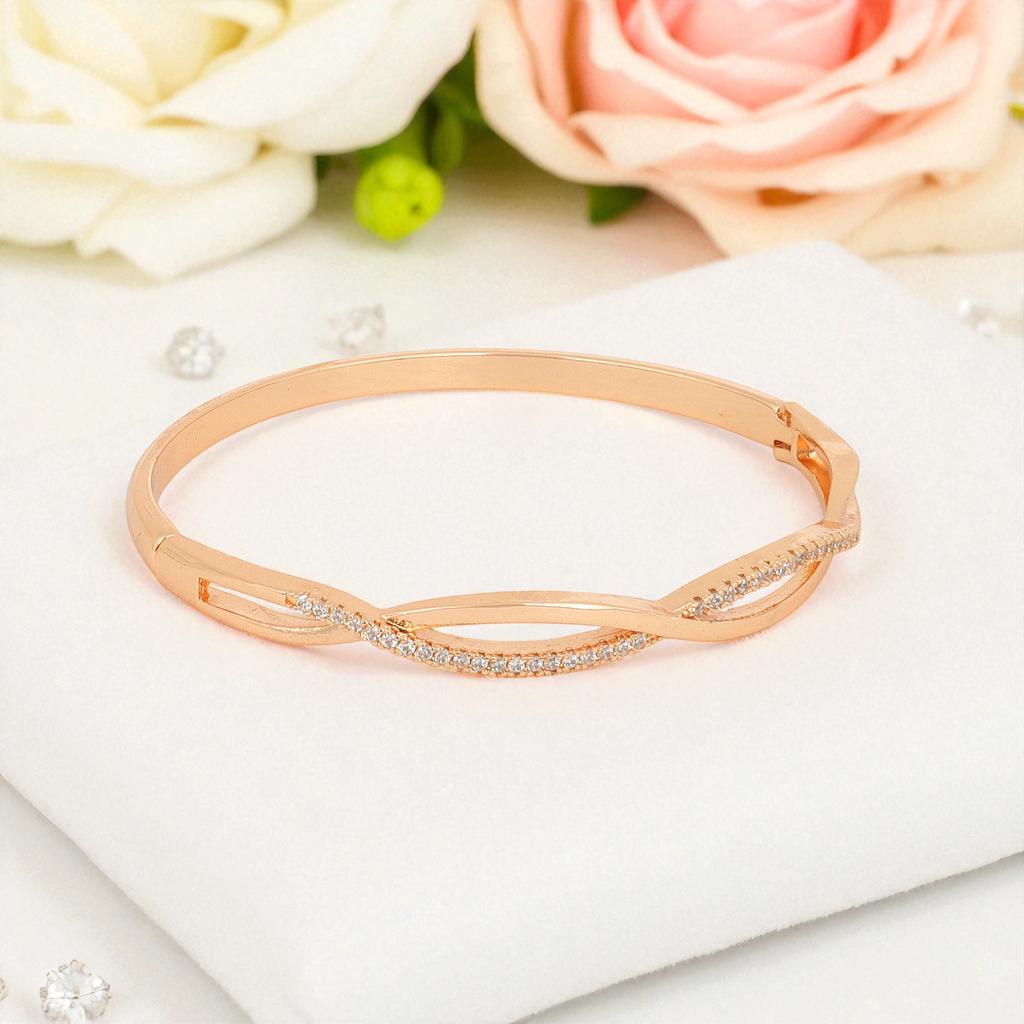 Nilu's Collection Rose Gold Plated Kada Bracelet with American Diamonds For Women And Girls | Anti-Tarnish | Anti- Allergy |