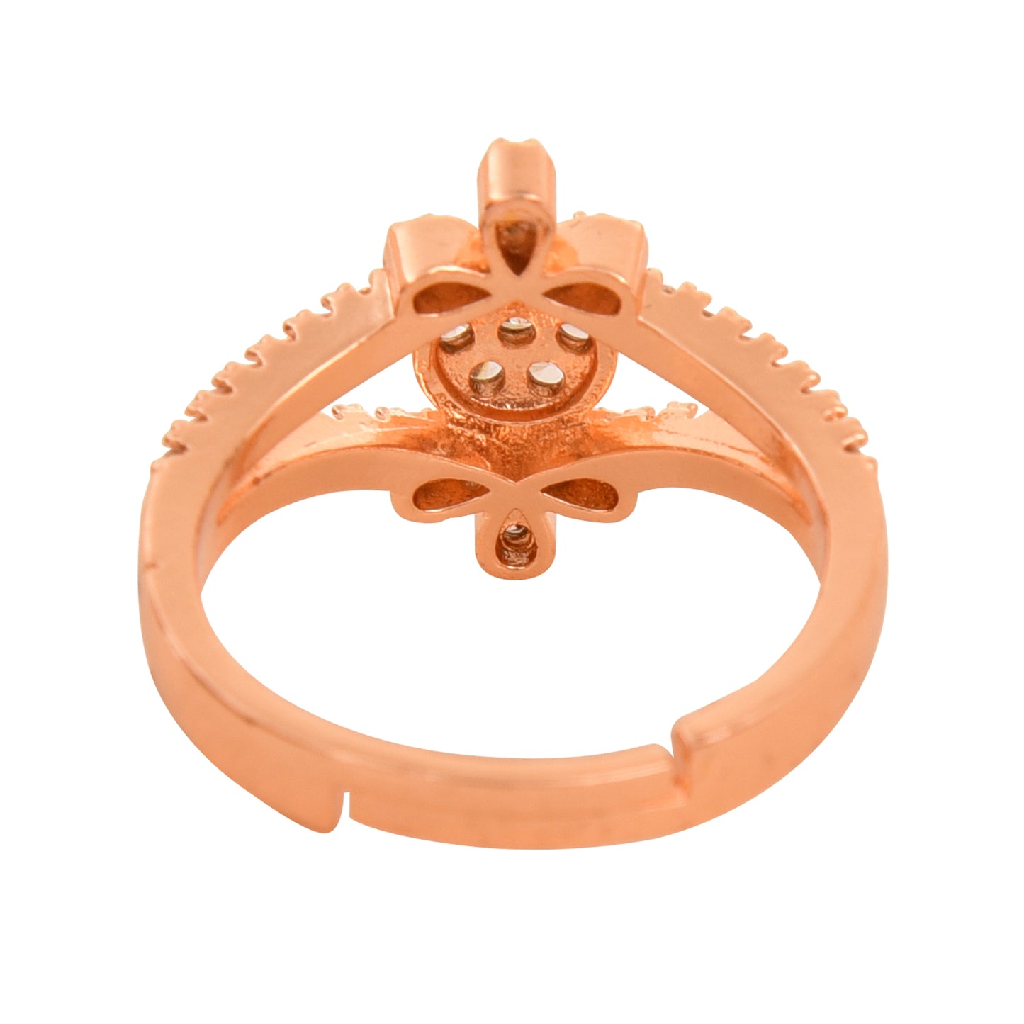 Rose Gold Plated | American Diamond Studded | Adjustable | Finger Ring for Women and Girls, Style 11