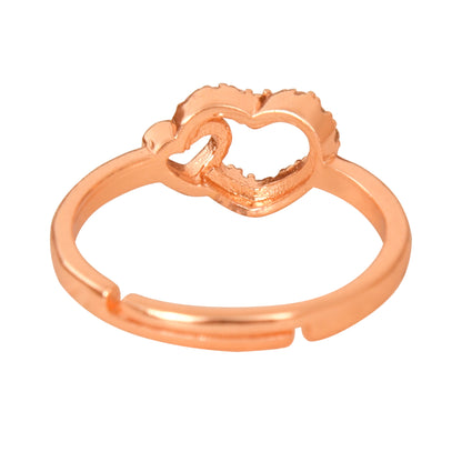 Rose Gold Plated | American Diamond Studded | Adjustable | Finger Ring for Women and Girls, Style 15