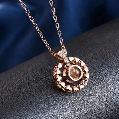 Enchanting Rose Gold Plated Zircon Necklace Adorned with Delicate Heart Accents