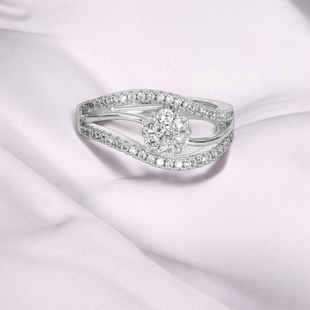 Silver Plated | Adjustable| American Diamond Studded | Finger Ring for Women and Girls, Style 1