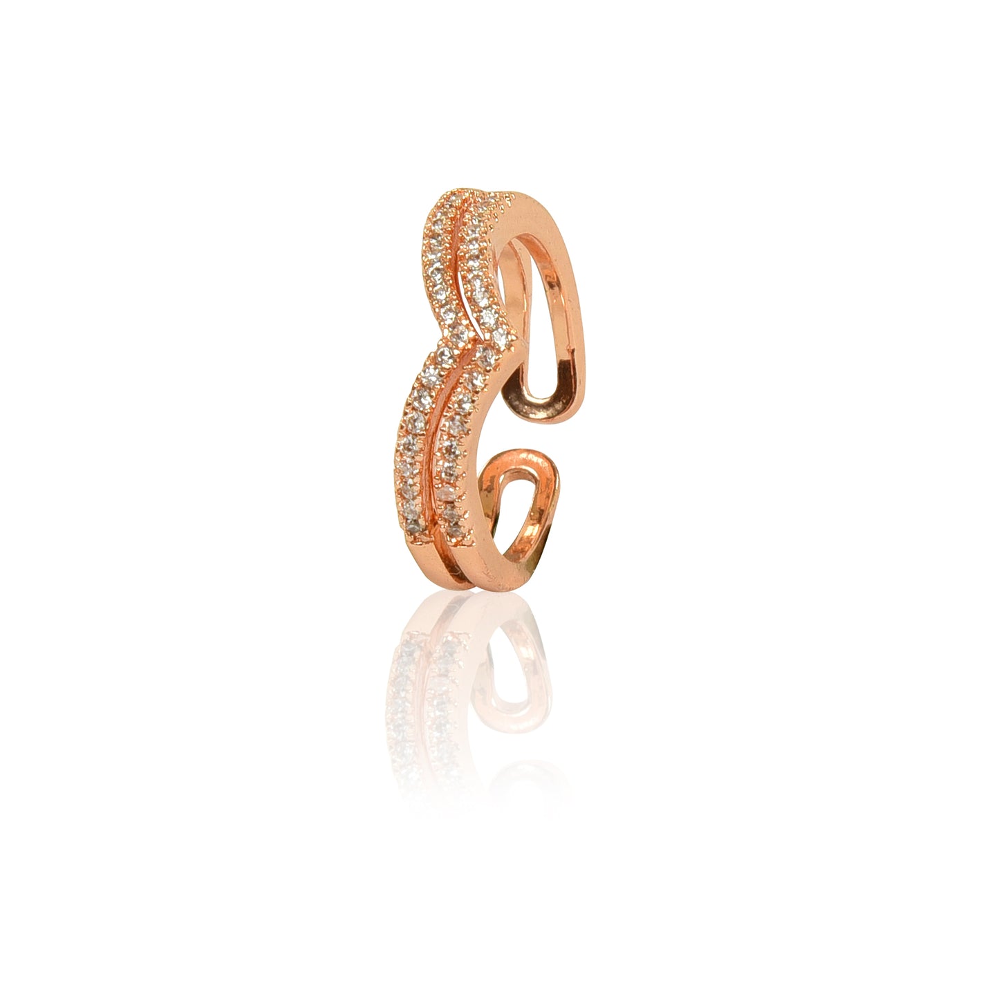 Rose Gold Plated | American Diamond Studded | Adjustable | Finger Ring for Women and Girls, Style 22