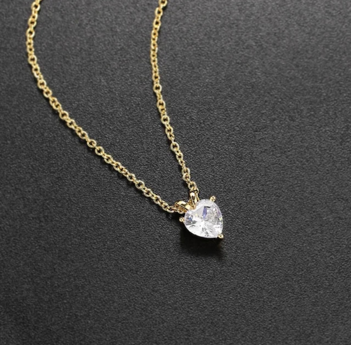 Gold Plated Love Shaped Solitaire Pendant with Link Chain for Women & Girls, Cubic Zircon Heart Pendant Locket (Gold)