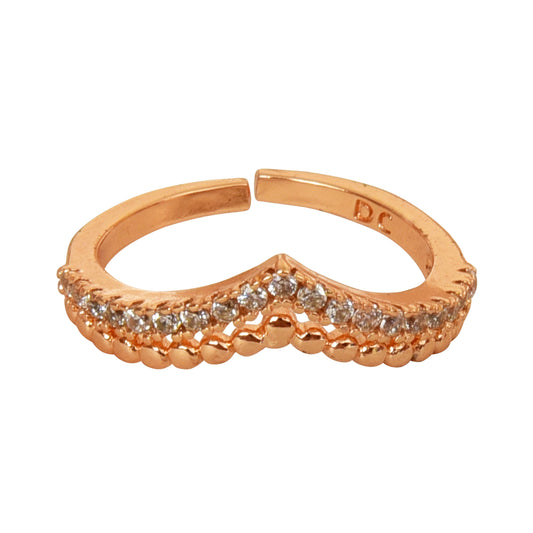 Rose Gold Plated | American Diamond Studded | Adjustable | Finger Ring for Women and Girls, Style 7