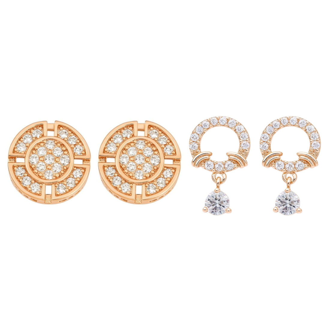 Nilu's Collection Rose Gold Fashion Combo Round & Dangle Earrings With American Diamond For Women & Girls