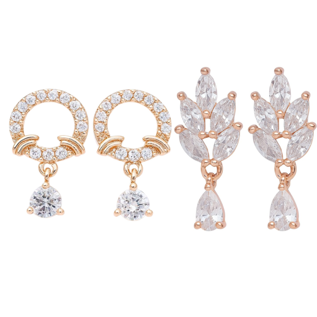 Nilu's Collection Rose Gold Plated Comb Earrings With American Diamond For Women & Girls