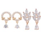 Nilu's Collection Rose Gold Plated Comb Earrings With American Diamond For Women & Girls