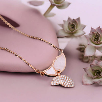 American Diamond Rose Gold Plated Butterfly Designer Pendant with Chain for Girls