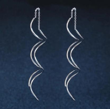 Spiral Threader Earrings for Women, Twisted Spiral Drop Dangle Earrings, Unique Minimal Everyday Earrings (Silver)