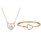 Nilu's Collection Rose Gold Plated Heart Necklace and Kada Bracelet Set for Women & Girls