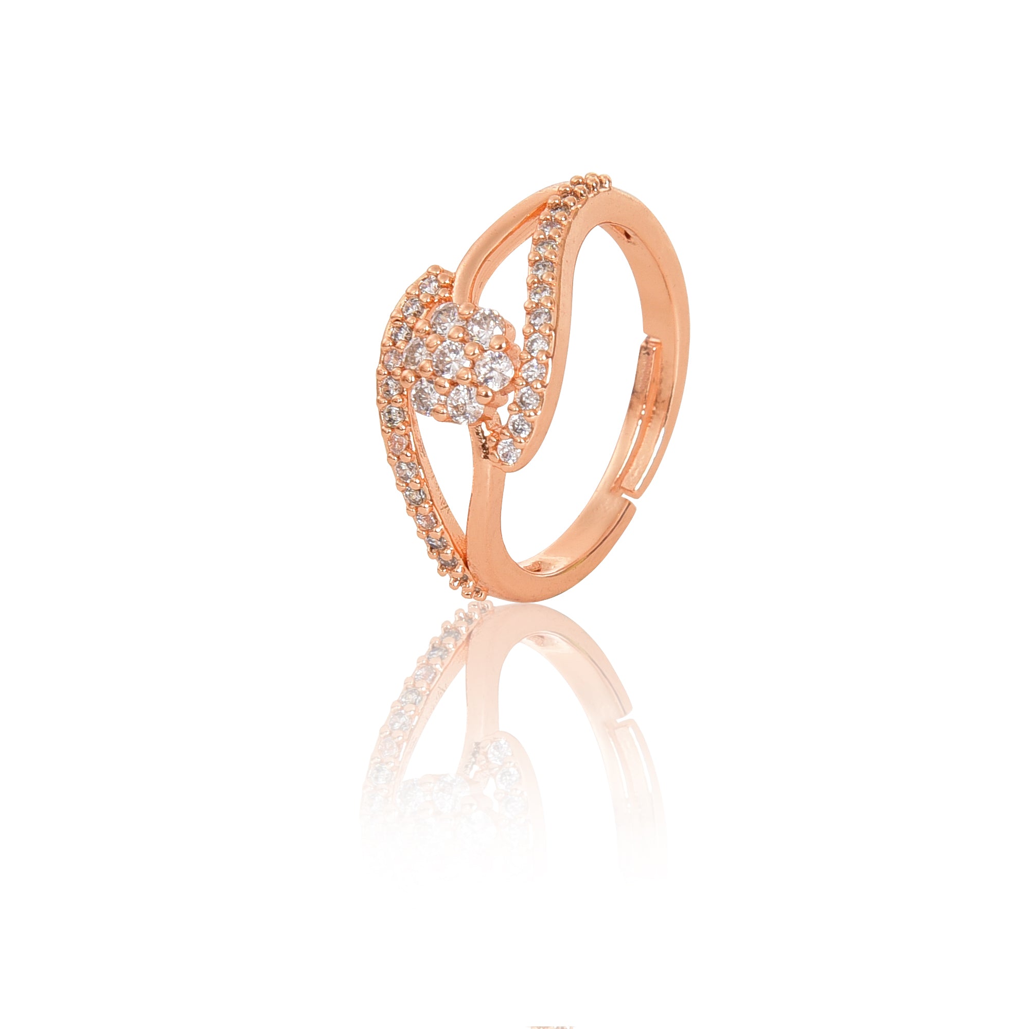 Rose Gold Plated | American Diamond Studded | Adjustable | Finger Ring for Women and Girls