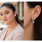 Nilu's Collection Rose Gold Plated Combo Round &  Drop Earrings With American Diamond For Women & Girls
