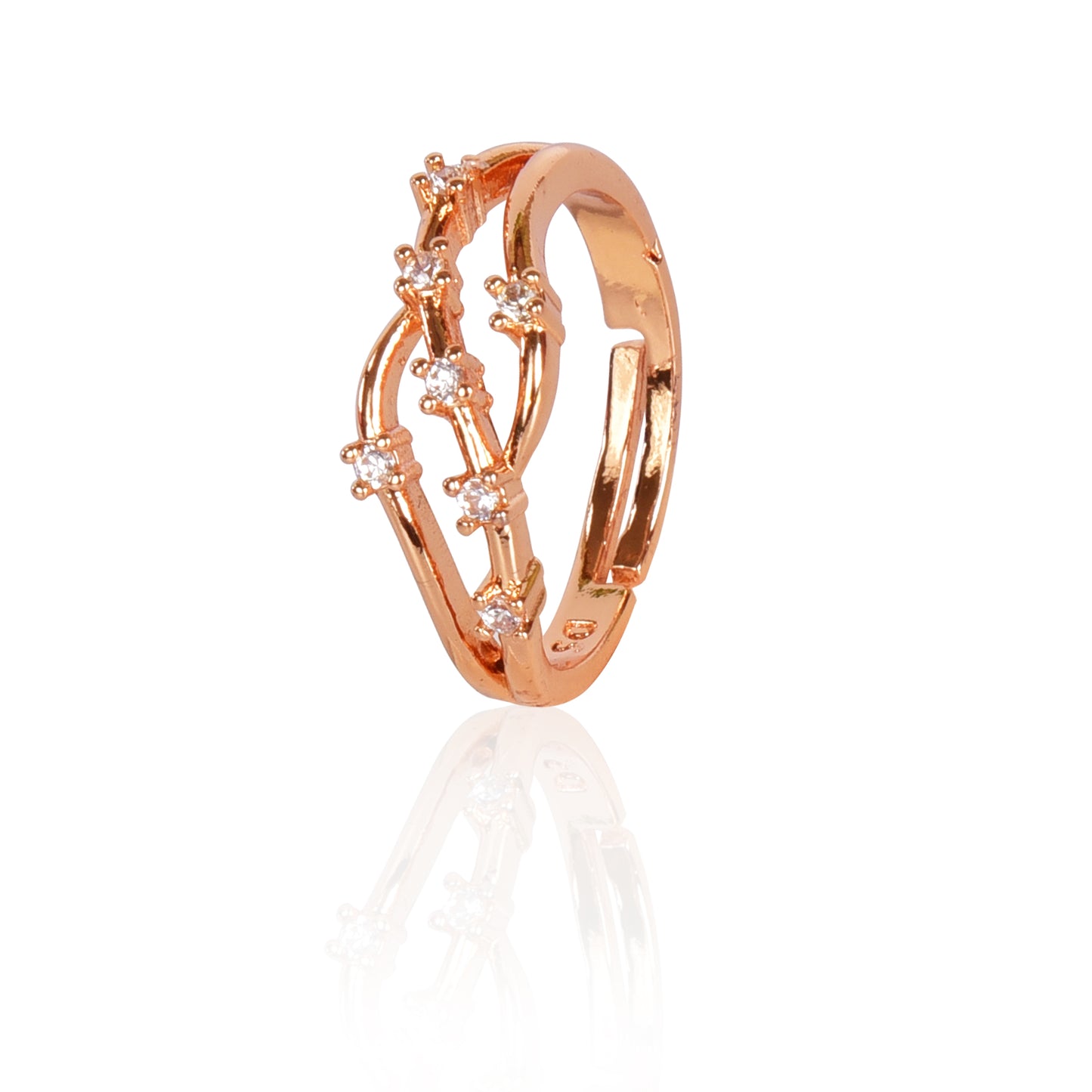 Rose Gold Plated | American Diamond Studded | Adjustable | Finger Ring for Women and Girls, Style 24