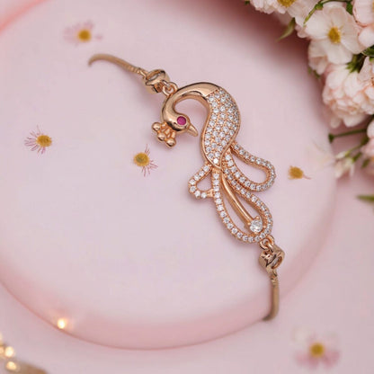 Rose Gold Plated American Diamond Adjustable Bracelet, Stylish Fashion Jewellery Gift for Girls & Women