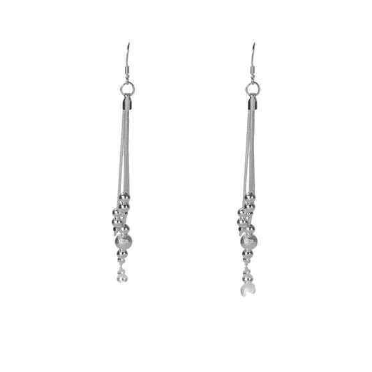 Silver Plated Metal Three Line Beads Female Earrings Trendy Wedding Jewellery Metal Drops & Danglers