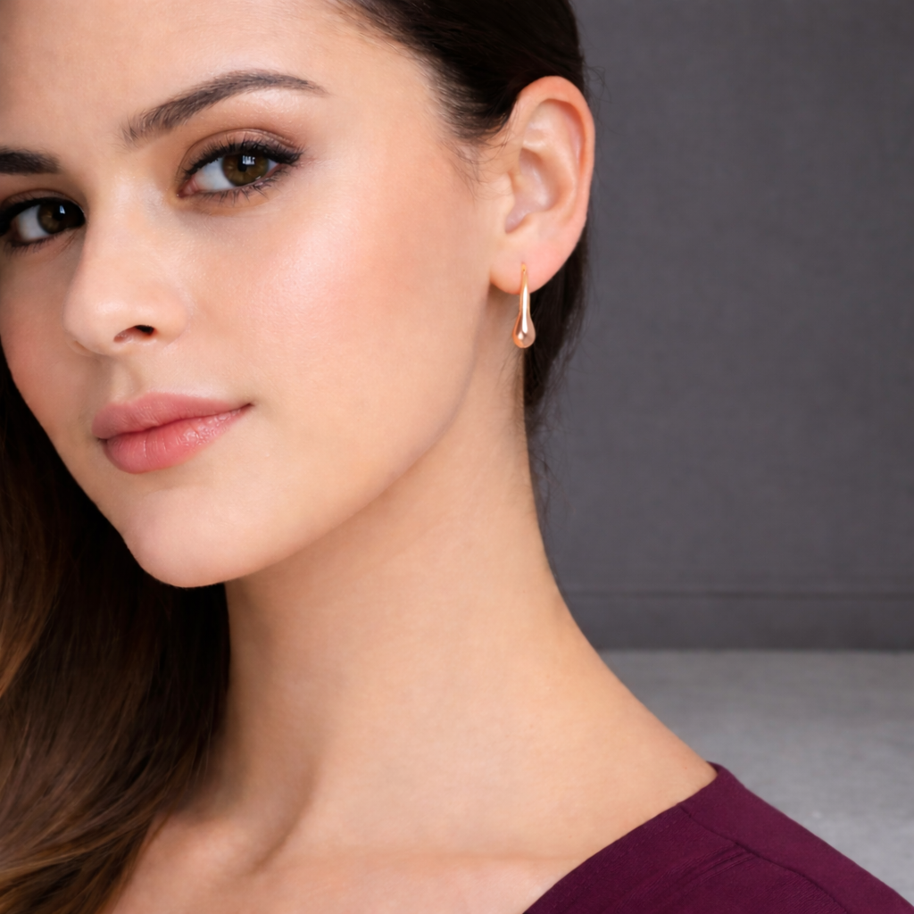 Copper Water Drop Stud Earrings, Ear Tops, Statement Earrings for Women and Girls