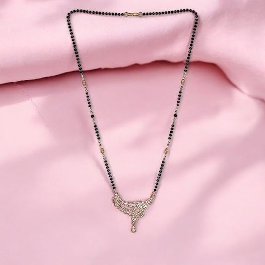 American Diamond Rose Gold Plated Designer Mangalsutra Pendant with chain for Girls and Women