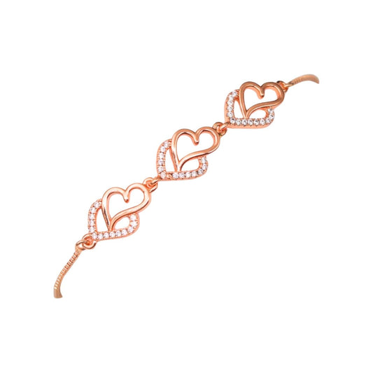 AD Studded Heart Shape Bracelet for Women, Stylish Rose Gold Plated Adjustable Bracelet, Valentine Gift for Girls