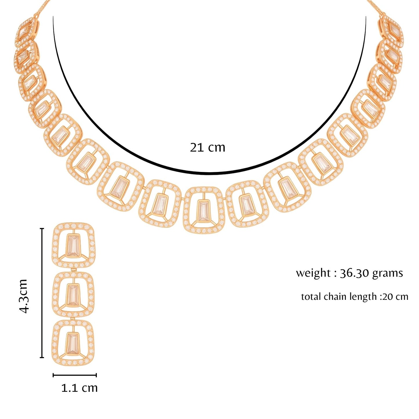 Nilu’s Collection Rose Gold Plated American Diamond Necklace & Earrings Set For Women And Girls | Anti-Tranish | Anti Allergy | Latest Fashion Jewellery Accessories for Girls | Minimal Jewelry | Ideal for Gifting