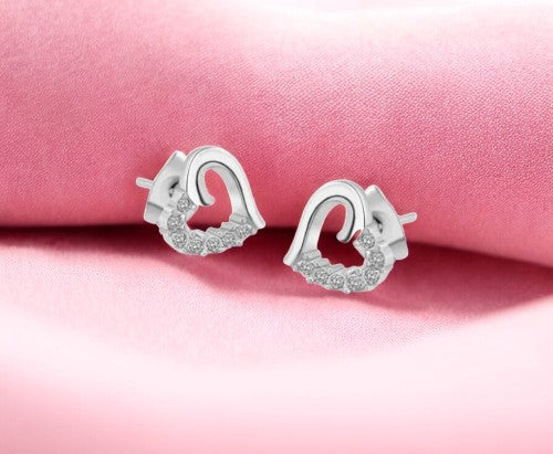 Stone Studded Heart Shape Stud Earrings for Baby Girls/ Women /Girls (Silver)