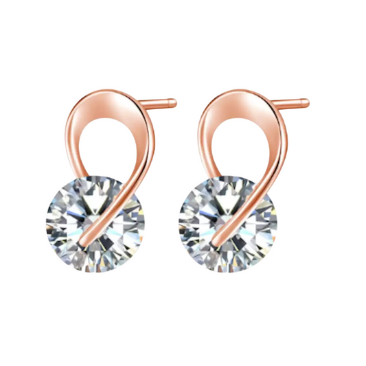 Stylish Trendy Rose Gold Plated Cubic Zircon Stud Earrings, Small Daily Wear Earrings for Girls & Women