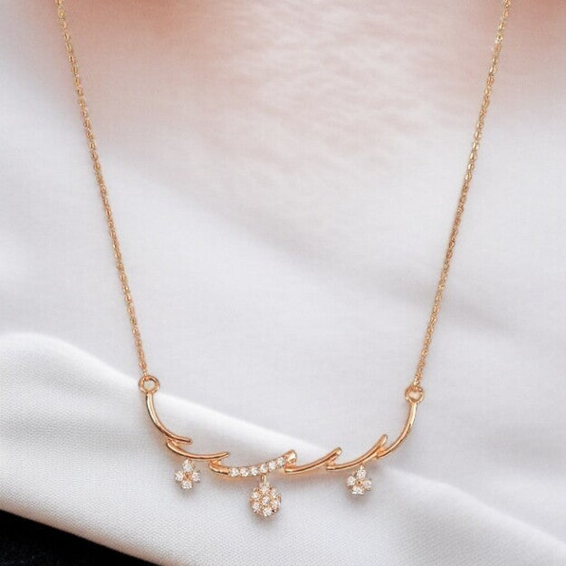 Nilu's Collection Rose Gold Plated American Diamond Floral Pendant Necklace for Women and Girls | Anti-Tranish | Anti-Allergy | Office wear |Party Wear