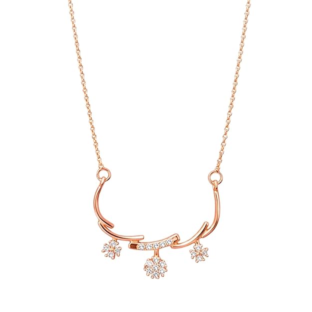 Nilu's Collection Rose Gold Plated American Diamond Floral Pendant Necklace for Women and Girls | Anti-Tranish | Anti-Allergy | Office wear |Party Wear