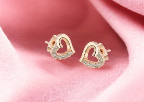 Stone Studded Heart Shape Stud Earrings for Baby Girls/ Women /Girls (Rose Gold)