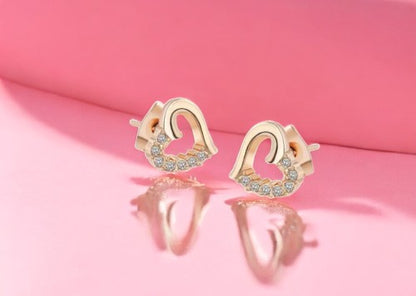 Stone Studded Heart Shape Stud Earrings for Baby Girls/ Women /Girls (Rose Gold)