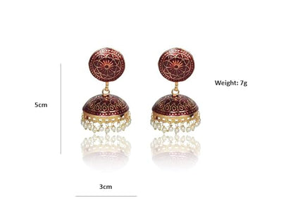 Traditional Gold Plated Meenakari Handmade Jhumki/Jhumka Earrings, Stylish Combo Earrings for Women & Girls, Black & Red