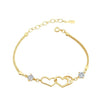 Double Heart Shape Cubic Zirconia Charm Bracelet, Love Bracelet for Women and Girls (Gold)